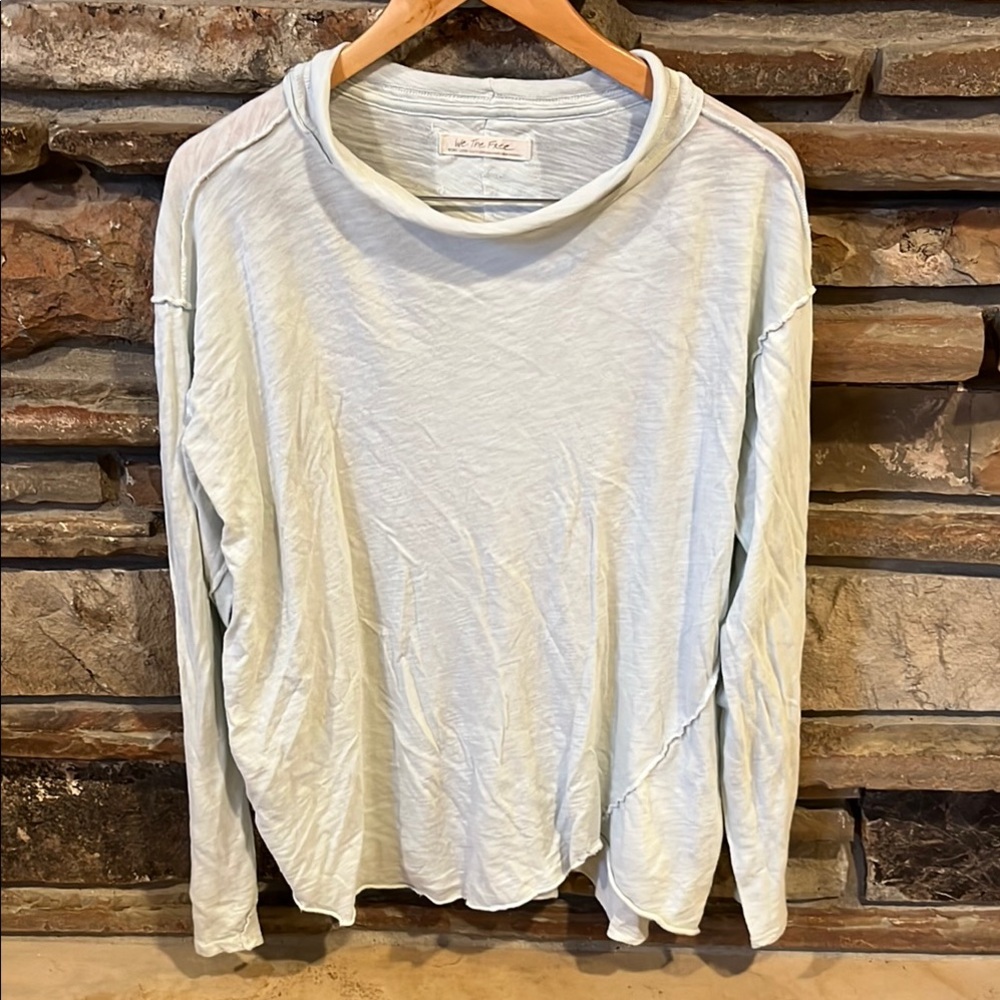 We the Free Slubbed Pale Mint 100% Cotton Long Sleeve Tee Free People